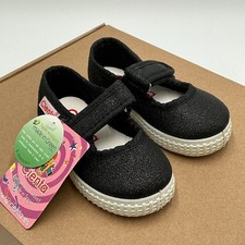 Cienta Flats Girls EU 19 Black Glitter Canvas Adjustable Strap Mary Jane Eby3991