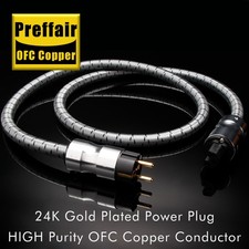 HiFi Audio Power Cable Audiophile US EU Schuko Amplifier Gold Plated Plug