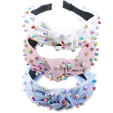 Headbands for Girls, Pearl Knotted Headbands for Women Girls, Pink Blue White