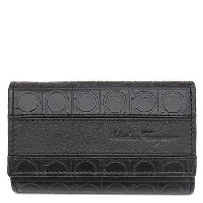Salvatore Ferragamo Porte-clés Gancini 6 pièces 6 rangs cuir noir Silv - Photo 1/4