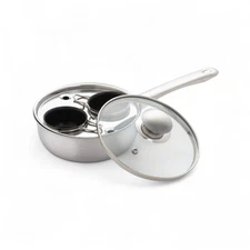 Egg Poacher Fry Pan 2-Cup 18/10 Stainless Steel Dishwasher Safe Glass Lid