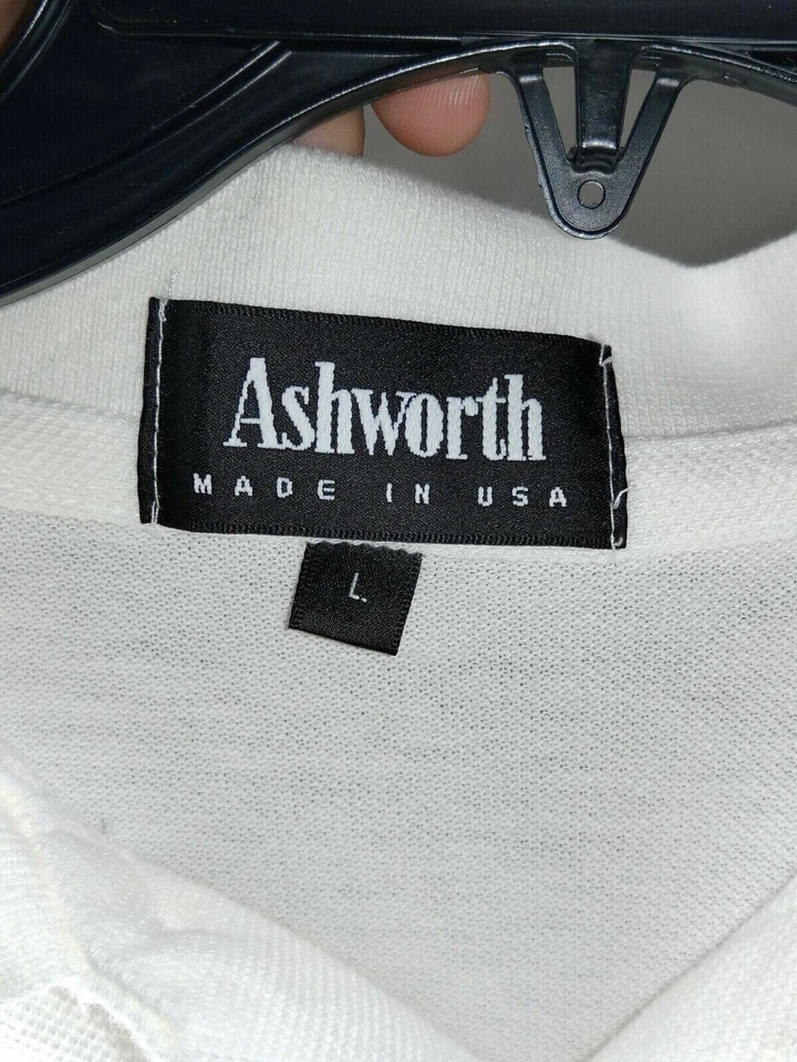 Ashworth Мужская рубашка-поло короткий рукав твердый белый размер большой L логотип сделано в США - Изображение 3 из 4