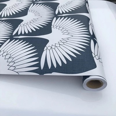Denim Blue Feather Flock Removable Peel and Stick Wallpaper78.7 X17.7 White Cont
