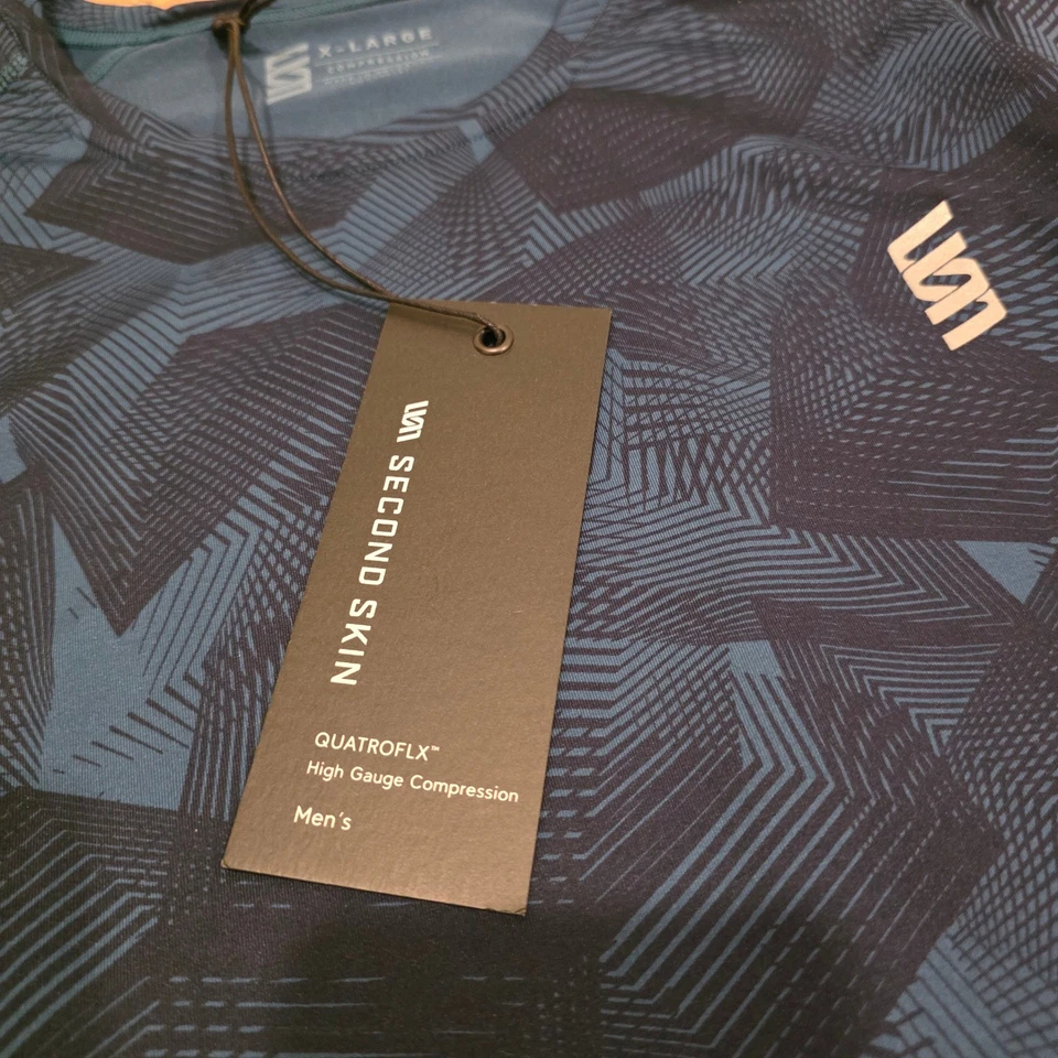 Second Skin Compression Long Sleeve Top Mens XL Blue Quatroflx Geometric NWT - Image 2 of 4