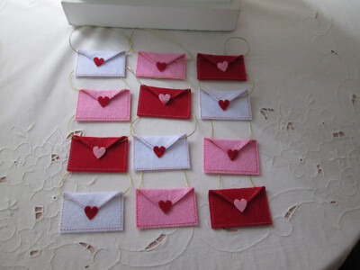 Pkg of 12 Red, Pk & White Valentines Day Envelope Ornaments 1.5'' L x 2.5'' W  NEW