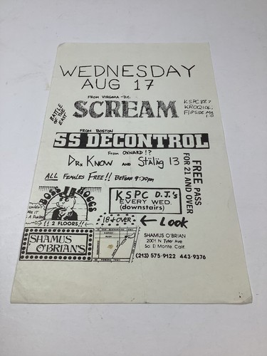 Vintage SCREAM SS Decontrol Concert Show Flyer Punk Rock Thrash Metal - Picture 2 of 4