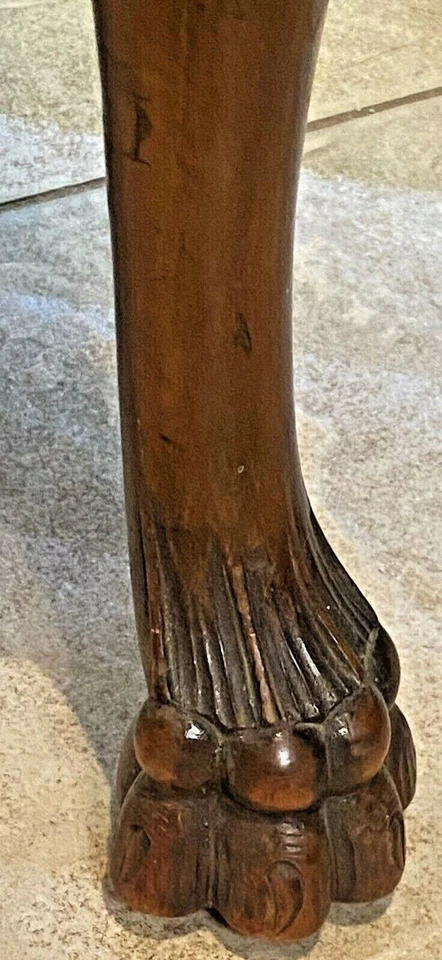 Antiguo banco victoriano de caoba trineo tallado pata pies de león punta de aguja Foto 3 de 4