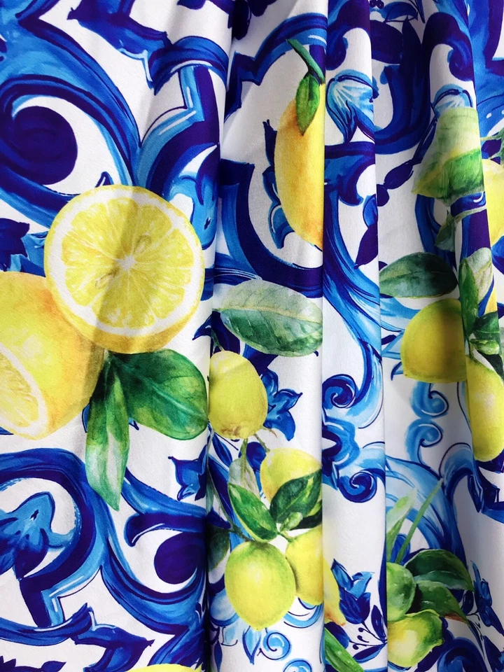 Hochwertige Majolika-Print Seide Satin Stoff Meterware von Mariotti Italien - Bild 3 von 4