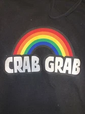 Crab Grab Rainbow  Graphic Hoodie Men'sSize Large Black Red Orange Yellow Green