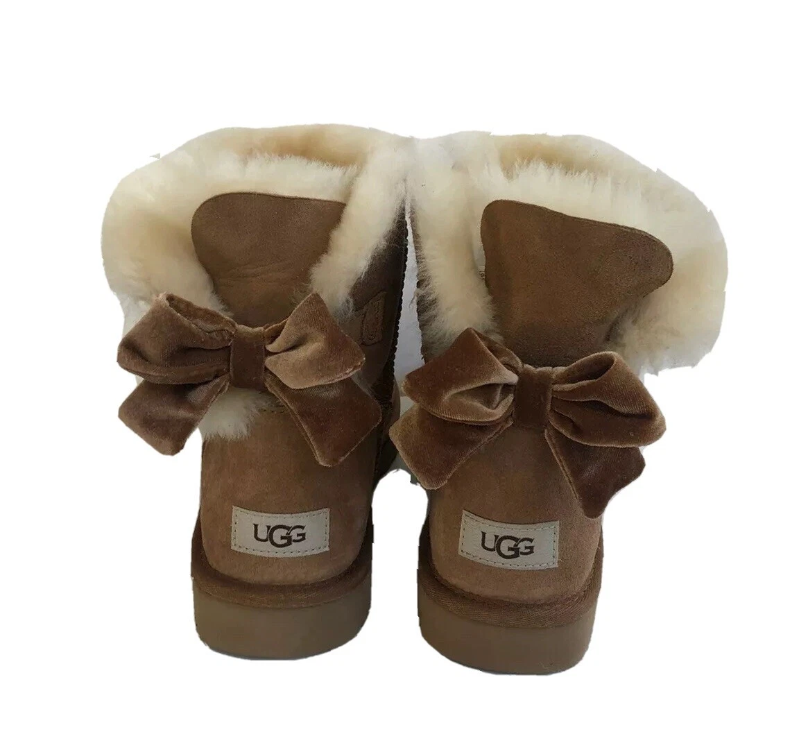 UGG WOMEN MINI BAILEY BOW II VELVET RIBBON CHESTNUT BOOT USA 6