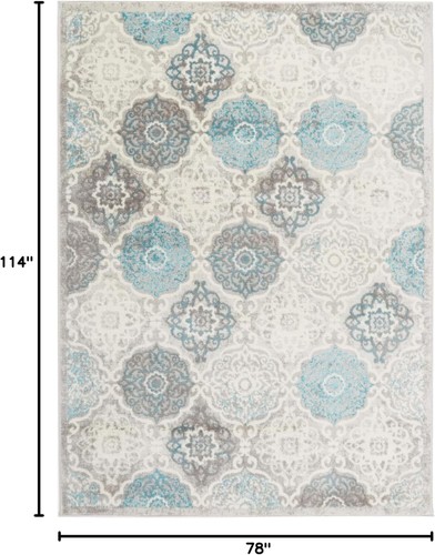 Durable Grey/Blue Transitional Damask Rug - Power Loomed, 6'6" x 9'6" - Picture 5 of 11