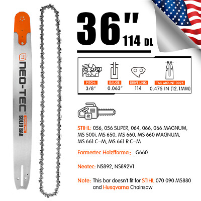 36'' Chainsaw Guide Bar 3/8'' 0.063'' 114DL SawChain For Farmertec Holzfforma G660