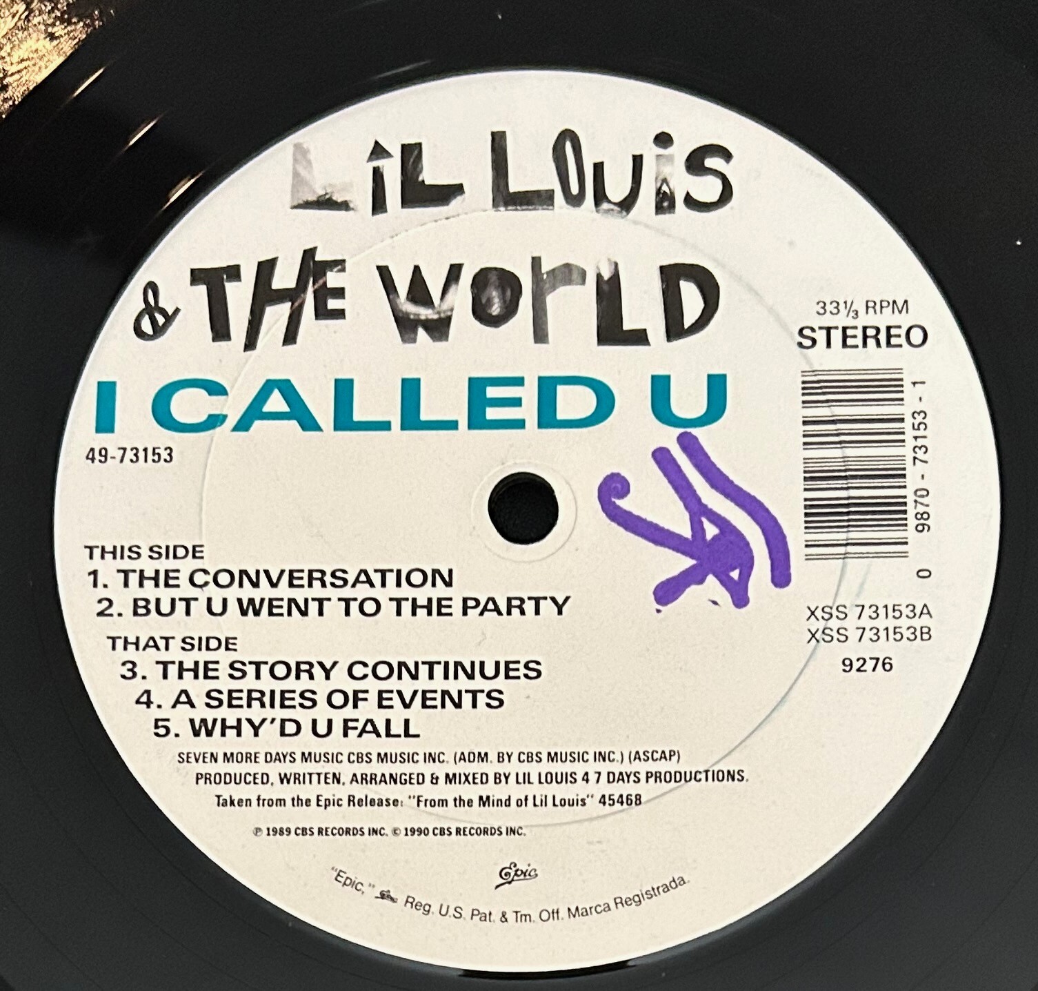 Lil Louis & The World – I Called U, 12" 1990, VG