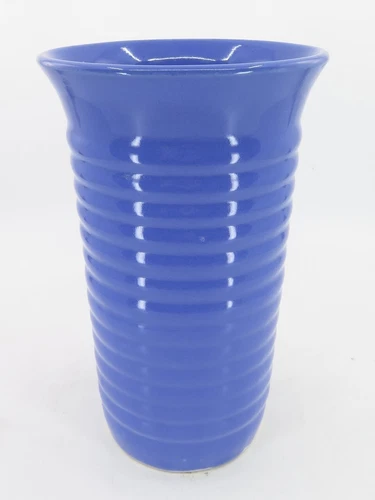 Vintage HULL Pottery Blue Ring Ware Vase 8.25" tall