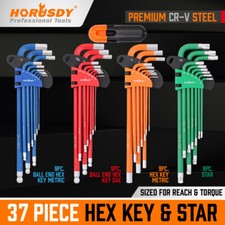 37 Pcs Hex Key Allen Allan Wrench Set Metric & Imperial Ball End Coloured Long