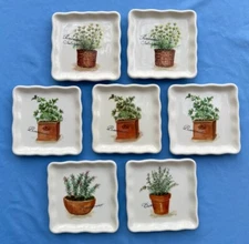 Set of 7 Effetti d’ Arte Herbs Square Appetizer, Salad Plates Handmade in Italy