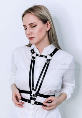 Handmade Black Leather Chest Harness | Double Belt | Gothic Punk Rave Wear