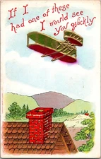 If I Had One Of These Aviation Romance Rooftop Scene 1908 - Photo Postcard
