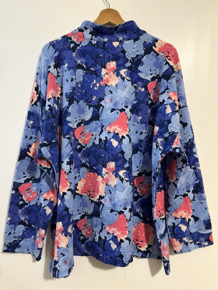 T by Talbots 3X Sudadera Mujer Azul Rosa Pintado Floral Media Cremallera UPF 50 Foto 3 de 4