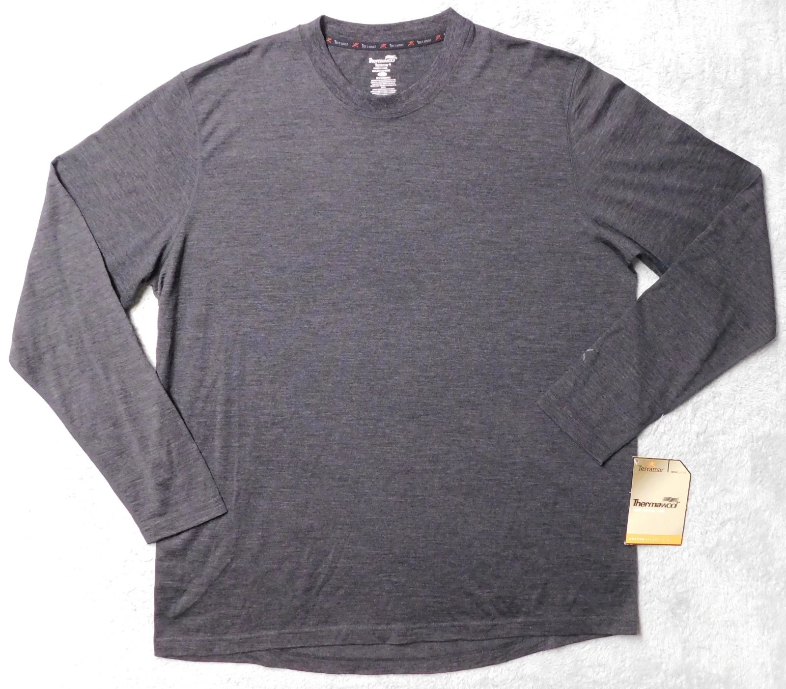 Terramar Mens Base Layer XXL Medium Weight 2.0 100% Merino Thermawool Gray Shirt