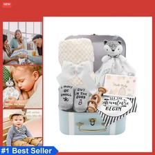 Baby Gift Basket Newborn Blanket Security Lovey Rattle Teether Bibs Socks Card