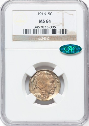 1916 Buffalo Nickel NGC MS64 CAC Certified Lustrous 5c US Mint State Coin