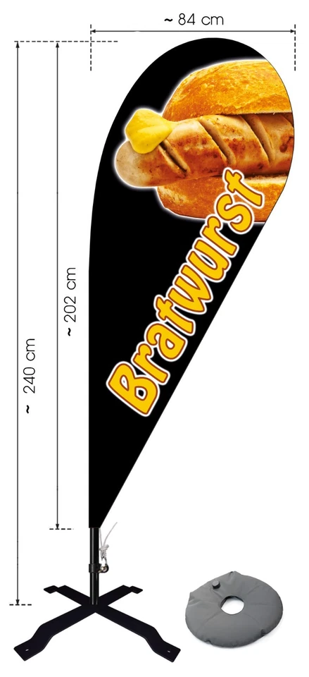 FELIXFLAGGEN Beachflag Bratwurst ca 240 cm Werbung Banner Flagge Imbiss Fahne Döner Pizza 031