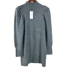 WAYF Women's Dress Gray Turtleneck Long Pleated Sleeves Midi Sweater Size S