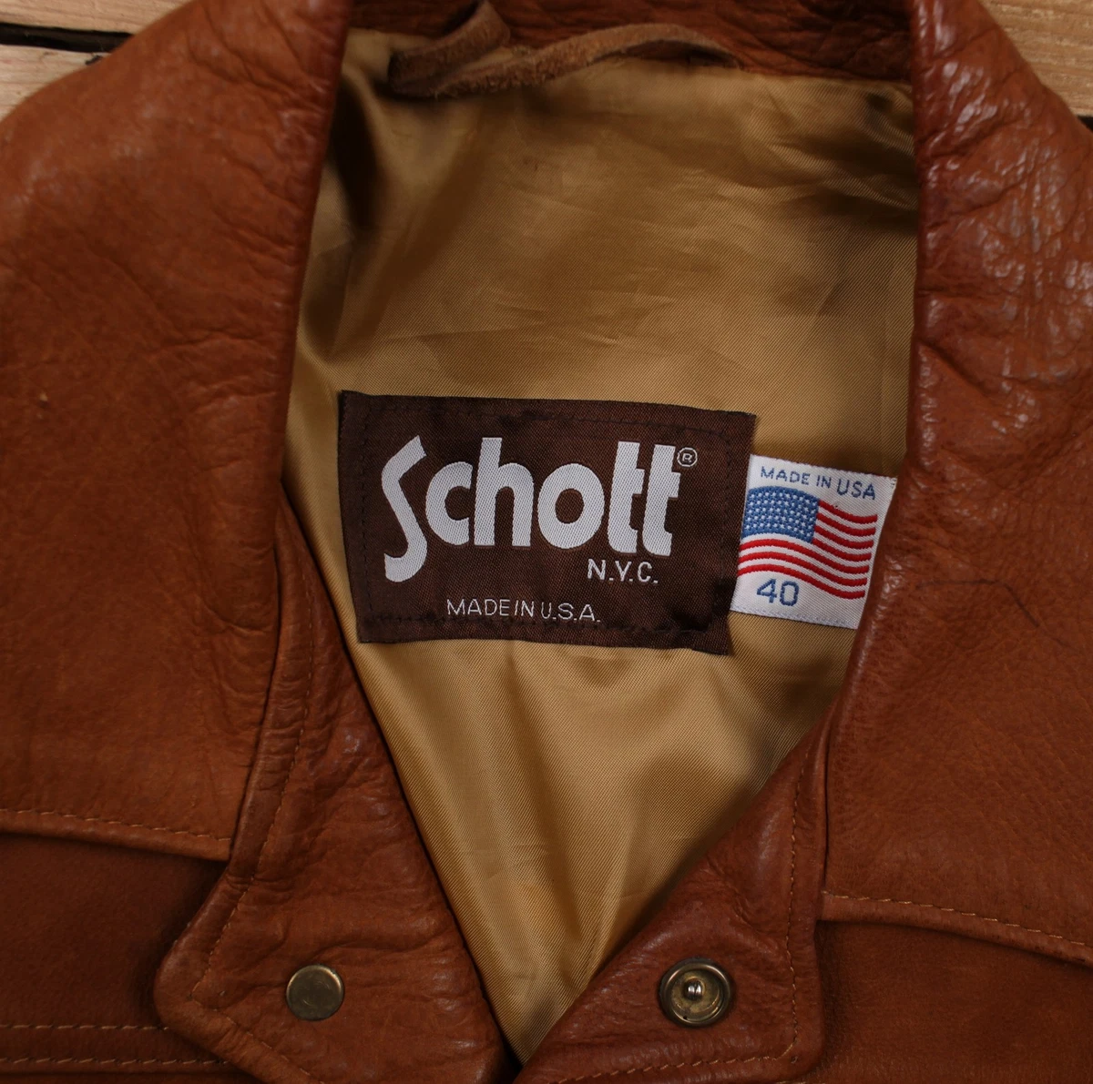 Chaqueta de Cuero Schott De Colección M 40 Para Hombres Años 90 Marrón Hecha en EE. UU. Camionero Bolsillo D