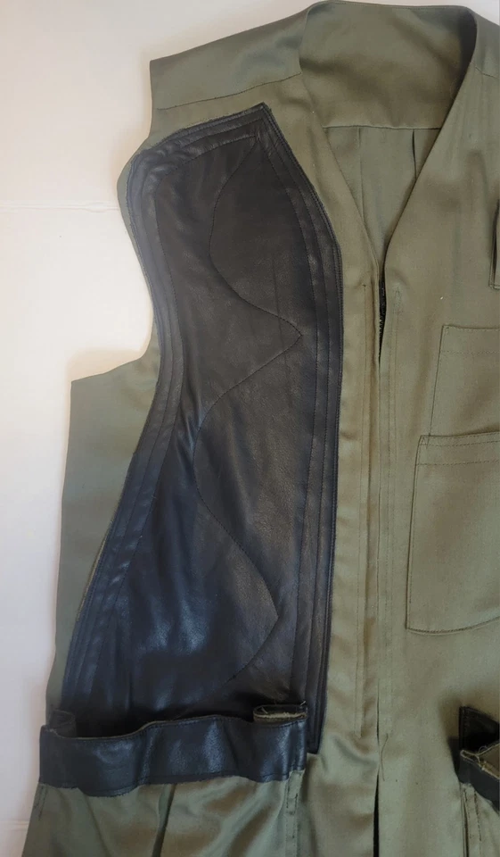 Chaleco trampa de tiro para hombre XL borde de cuero verde bolsillos exteriores cremallera frontal Foto 3 de 4
