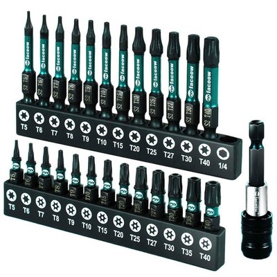 Facoow 26PCS Impact Torx Bit Set (T5-T40 & TT7-TT40), S2 T5-T40*1''-2''*26Pcs