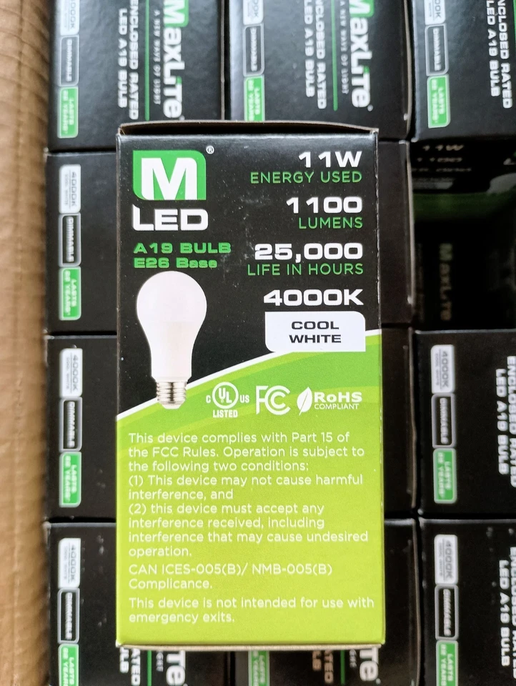 50 Pack Maxlite Dimmable LED 11W Cool White Light Bulb A19 75W replacement 4000K - Image 4 of 4