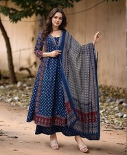 Designer Anarkali Salwar Kameez Set Indian Women Ethnic Kurti Pant Dupatta Set