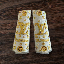 Cachas colombiano 1911 full size premium Custom made Grips silver  gold plated