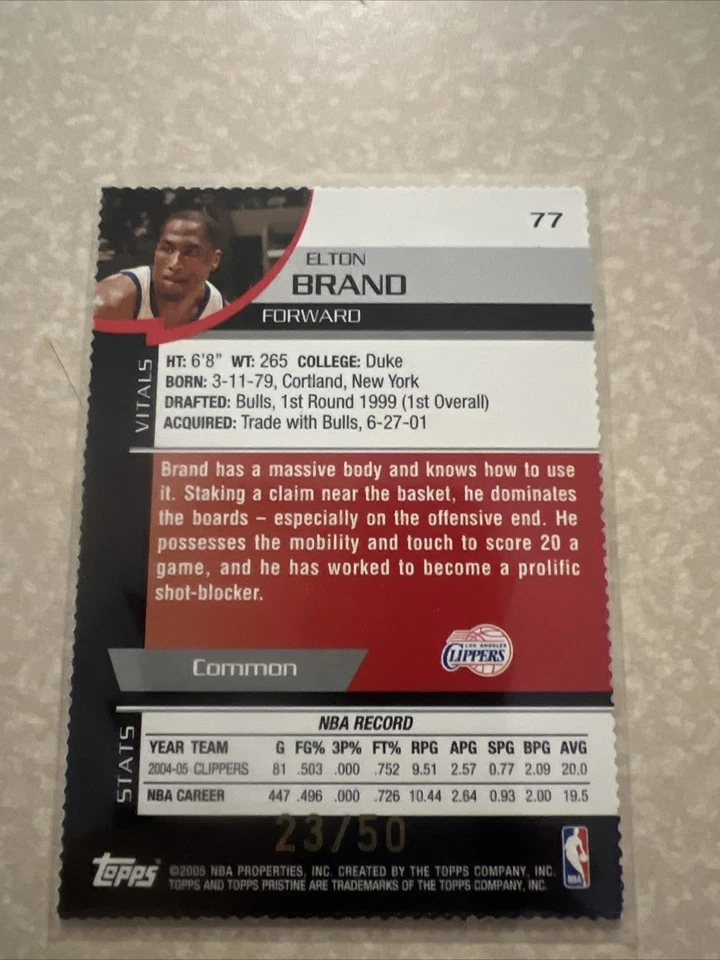 2005-06 Topps Pristine Marca Elton Refractor Troquelado Común/50 ¡Muy Raro! Foto 2 de 3