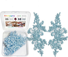 2 Pcs Flower Lace Appliques, 3D Light Blue Embroidery Lace Patches