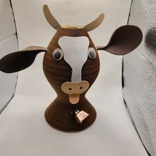 Vintage cow corrugated honey comb expanding paper hat. Google eyes,bell. Euc.