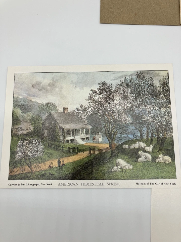 Litografías de colección Currier & Ives coloreadas a mano impresiones American Homestead 4 estaciones Foto 2 de 4