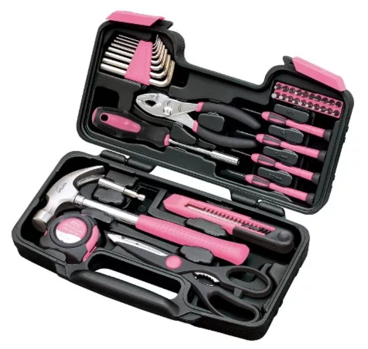 39-Piece Apollo Tools General Tool Kit with Hard Sided Case - Pink/Black DT9706P - Image 2 of 4