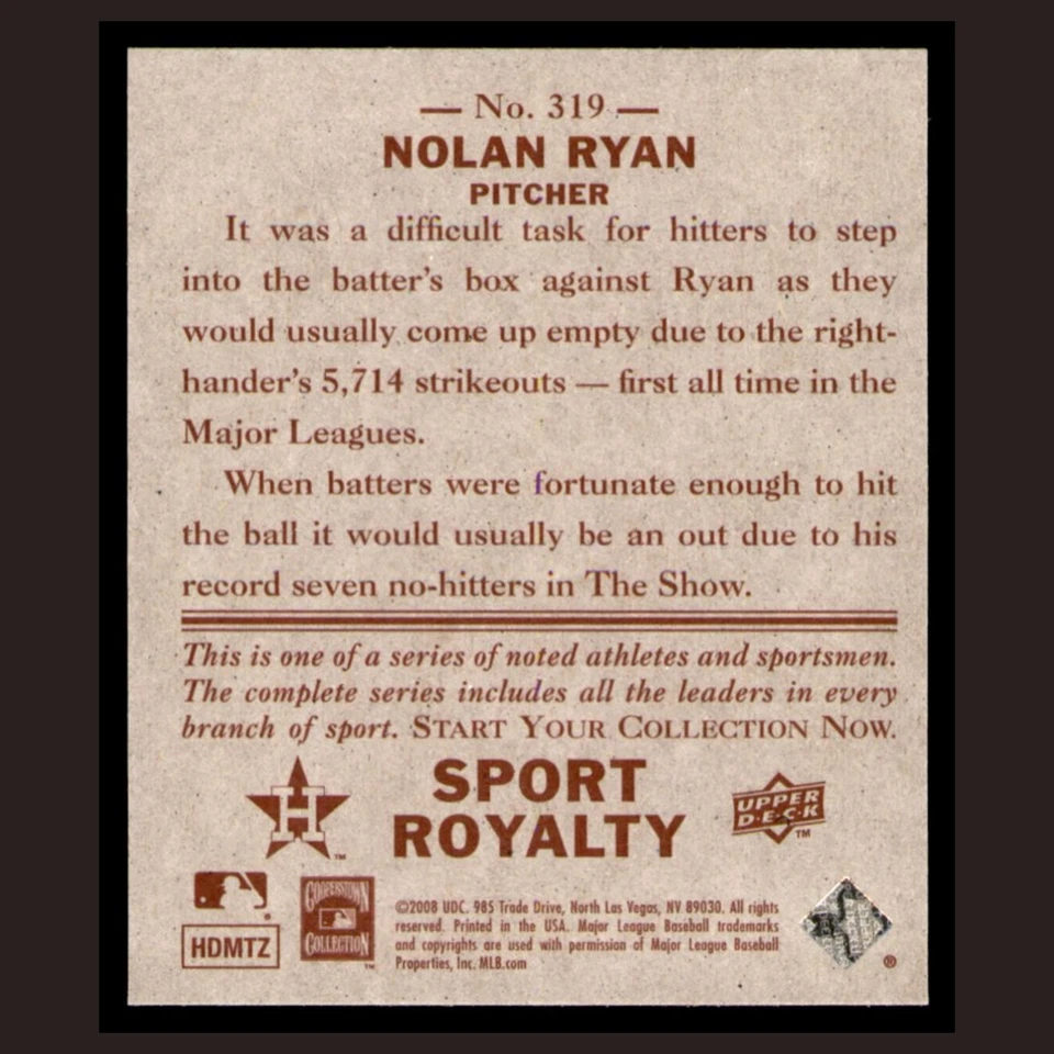 Mini béisbol Nolan Ryan #319.0 2008 Upper Deck Goudey espalda roja Astros de Houston Foto 4 de 4