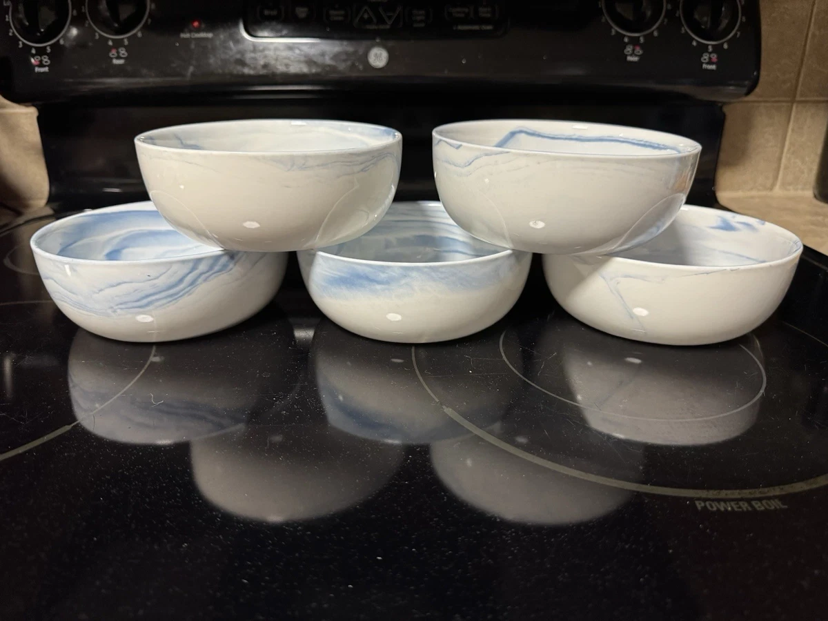 Artisanal Kitchen Supply Coupe 6” Marble Swirl Blue Bowls SET OF 5
