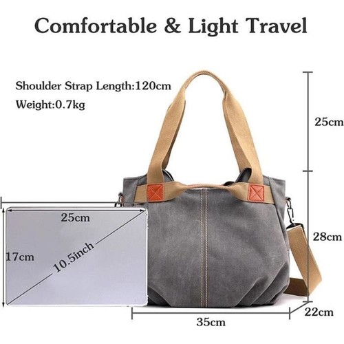 Sac à Main en Toile Femme Sac Bandoulière Grande Capacité Sac d'épaule Gris - Imagen 2 de 5