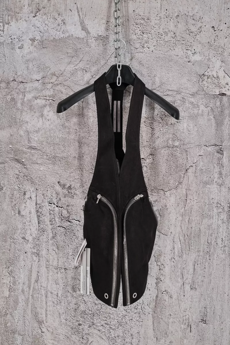 BNWT RICK OWENS BLACK CALF LEATHER BAUHAUS HARNESS VEST JACKET 50IT