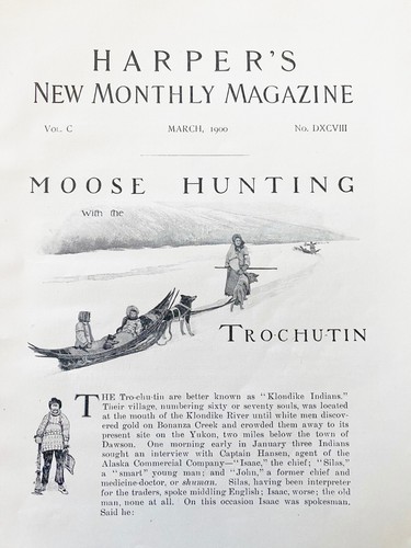 CAZA DE ALCES con arte Klondike Indians Yukon Tappan Adney ~ artículo impreso de marzo de 1900 - Imagen 2 de 6