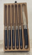 Set 6 Barenthal France Serrated Steak Knives Stainless Bee Top Black Handles