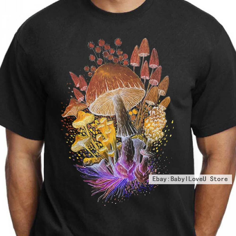 Psychedelic Mushroom Mycology Foraging Hippie Men Black Tee Shirt | eBay