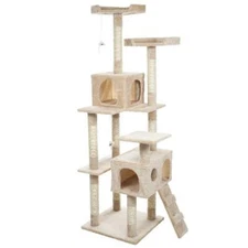 66 In. Pet Cat Tree and Condo Scratching Post Tower Plush Carpet Sisal Rope Wood