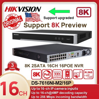 Hikvision NVR DS-7616NI-M2/16P 8K 32MP NVR 2SATA 16POE 16CH H.265 AI By Camera 