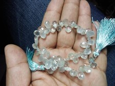 AQUAMARINE PEAR BRIOLETTE FACETED GEMSTONE 6X9 MM BEADS 8" STRANDS