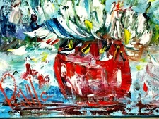 New Original "Robust Floral" impressionistic palette knife oil painting, 10"x14"